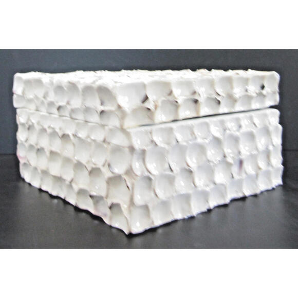 Hand Crafted Large Square White Barbuda Shell Hinged Box